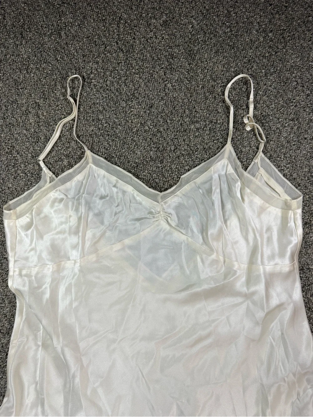 Neiman Marcus Ivory Satin Slip Chemise with Adjustable Straps
